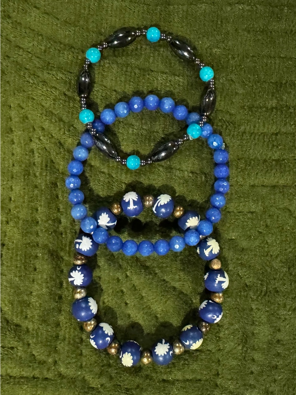 Bracelet Set Blue Beaded Stretch